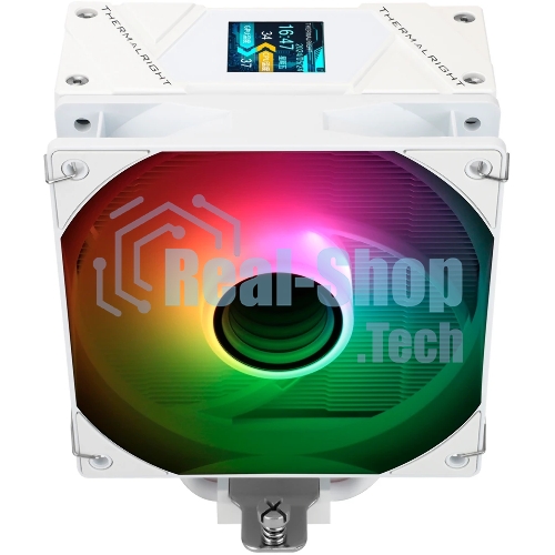 Кулер для процессора Thermalright Assassin Spirit 120 Vision ARGB White (4-pin PWM, LED temp., 154mm, Al/Cu, 4x6mm, ARGB, 1x120mm, 66.17CFM, 25.6dBA, 1500RPM, S: 1851/1700/1200/115X, AM5/AM4, white)