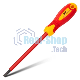 Диэлектрическая шлицевая отвертка Deli DL5151251 5,5х125мм сталь Cr-V, сертификат VDE для работ под напряжением до 1000 В.