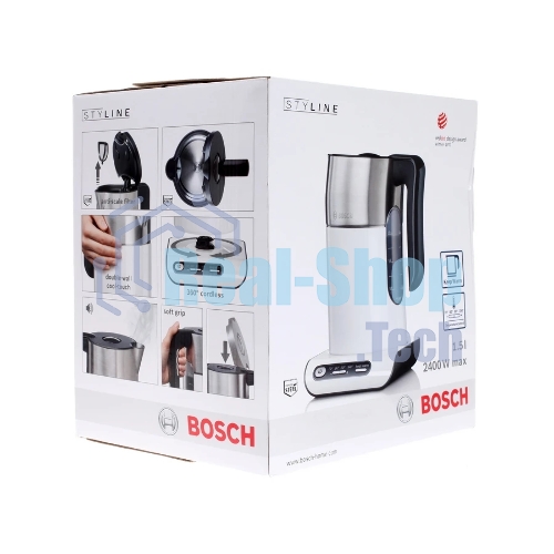 Чайник электрический Bosch TWK8611P 1.5 л, 2400 Вт, белый/серебристый (корпус: нержавеющая сталь)