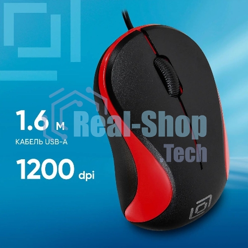 Мышь проводная Oklick 115S черный/красный, 1200 dpi, USB, кнопки - 3