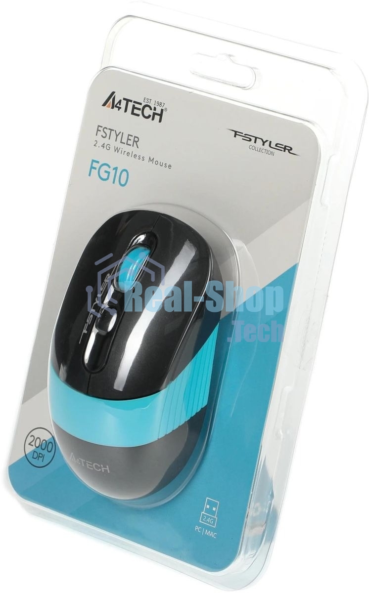 Мышь беспроводная A4Tech Fstyler FG10 черный/синий, 2000 dpi, радиоканал, USB, кнопки - 4