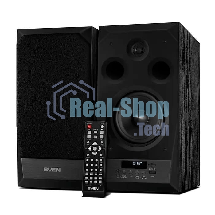 Акустическая система 2.0 SVEN MC-20, черный, мощность 2x45Вт (RMS), FM-тюнер, USB/microSD, дисплей, пульт ДУ, Bluetooth, Optical SVEN MC-20, черный, акустическая система 2.0, мощность 2x45Вт (RMS), FM-тюнер, USB/microSD, дисплей, пульт ДУ, Bluetooth, Optical