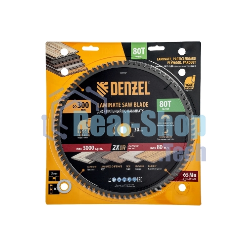 Пильный диск по ламинату Denzel ф300 х 30 мм, 80 зубьев