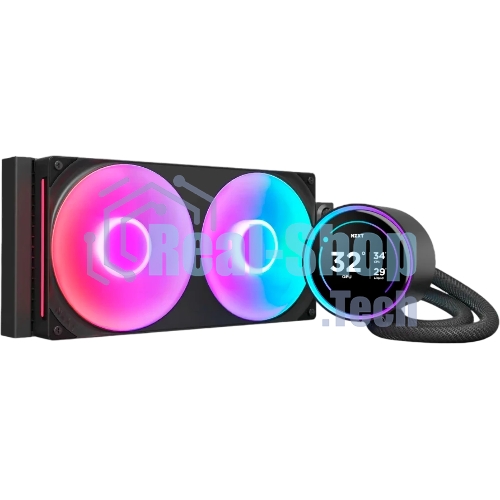 Система жидкостного охлаждения для ПК/Water Cooling System NZXT Kraken Elite 280 RGb (250W, 280мм, LED temp., Black/Fans: 2x140мм, 98.61CFM, 34.5dBA, 2000RPM/Pump height 65мм, 2800RPM, Rad thickness 27мм/S: 1851, 1700, 1200, 115X, AM5, AM4)