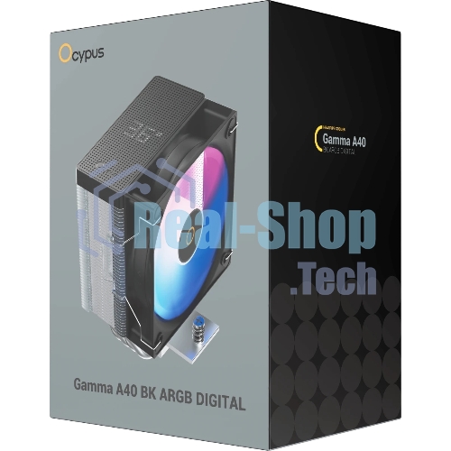 Кулер для процессора Ocypus Gamma A40 BK ARGB Digital, 100мм ARGB FAN, Top Display Panel, 4 HEAT PIPES, 4-PIN PWM, 600-2400 RPM, 29.5DBA, HYDRO BEARING, LGA115X/1200/1700/18XX, AM4/AM5