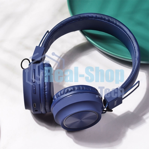 Беспроводные/проводные наушники Hoco W25 синий, полноразмерные, Bluetooth + проводной, до 12 ч.