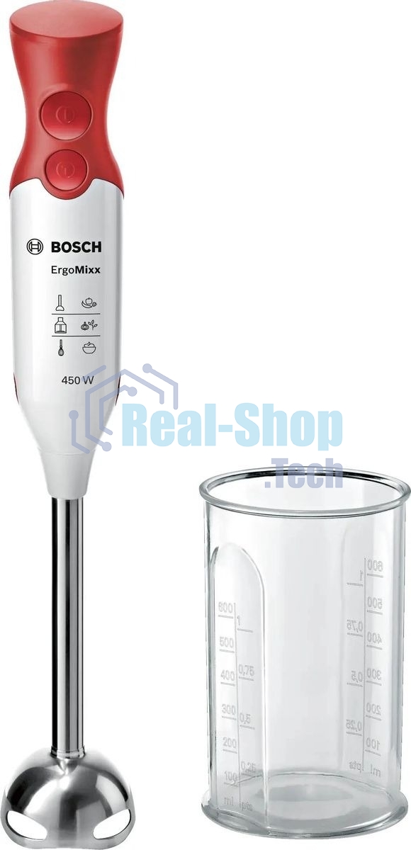 Блендер погружной Bosch MSM64110 белый/красный, 450 Вт, 2 скорости, турбо