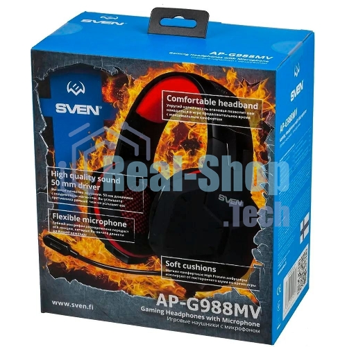 Игровые стереонаушники с микрофоном SVEN AP-G988MV, черный-красный Игровые стереонаушники с микрофоном SVEN AP-G988MV, черный-красный