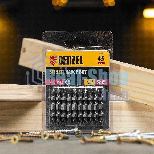 Набор бит Denzel двухстор., PH2-PH2х45 мм, сталь S2, 10 шт.
