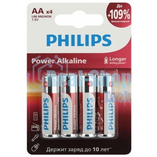 Элемент питания алкалиновый AA/LR6 1.5В Power (блист. 4шт) Philips Б0062746