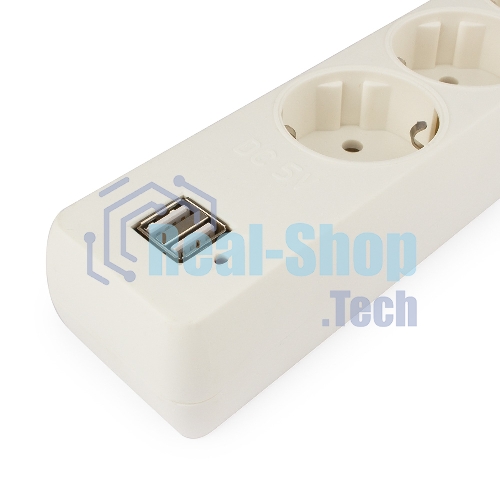 Сетевой фильтр Гарнизон 5 р, 10А, 2xUSB, 1.8 м, ур.защиты 4, белый, пакет