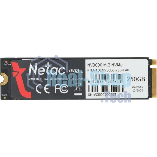 Накопитель SSD Netac NV3000, 250Gb, PCIe 3.0 x4, M.2 2280, NVMe, R/W 3000/1400