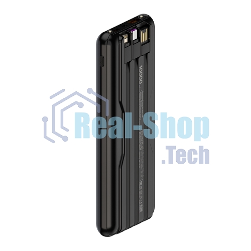 Внешний аккумулятор Maxvi PB10-11 10000 мАч черный 3A, встроенные кабели USB A/Type-C/Lightning