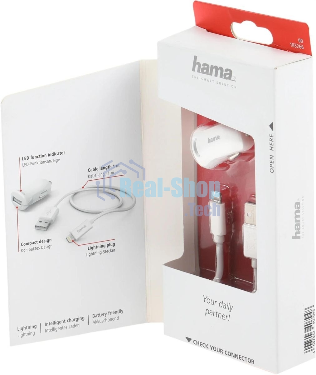 Комплект зарядное устройство Hama H-183266 2.4A для Apple кабель Apple Lightning белый