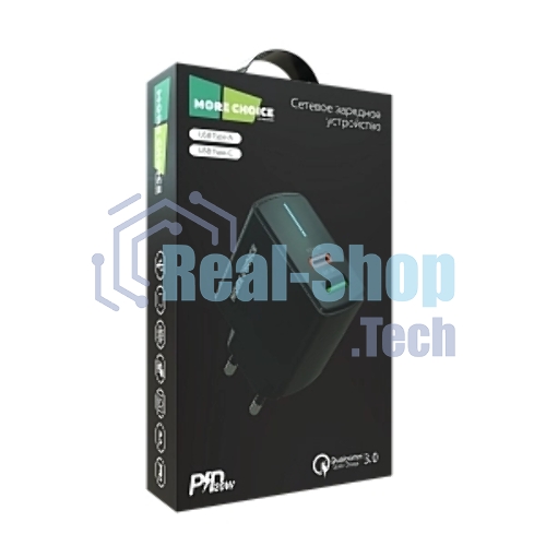 Сетевое зарядное устройство MORE CHOICE NC61 СЗУ 1USB+1USB-C 3.0A PD 20W+QC3.0 быстрая зарядка черный