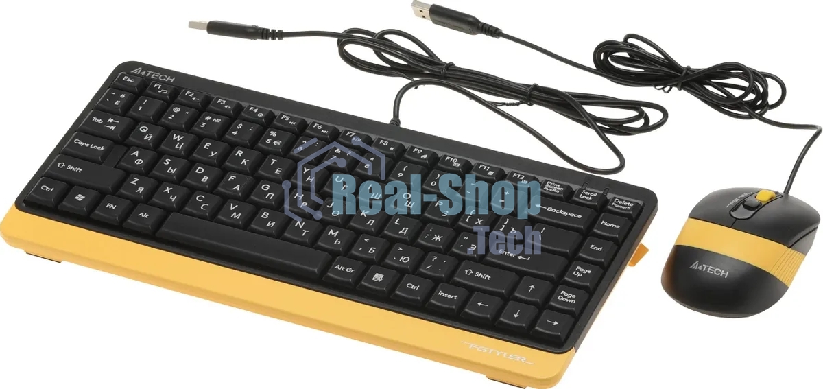 Комплект клавиатура+мышь A4Tech FStyler F1110 проводной, USB, 2000 DPI, чёрный/жёлтый