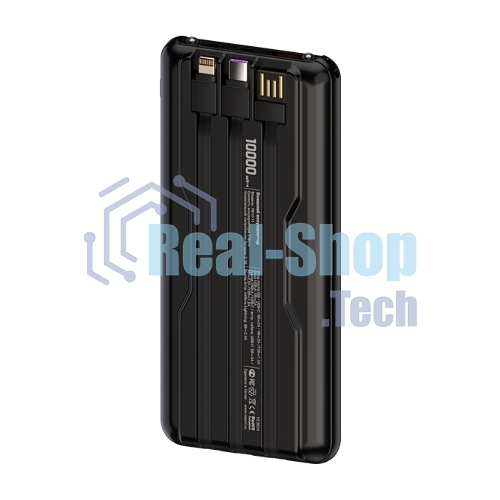 Внешний аккумулятор Maxvi PB10-11 10000 мАч черный 3A, встроенные кабели USB A/Type-C/Lightning