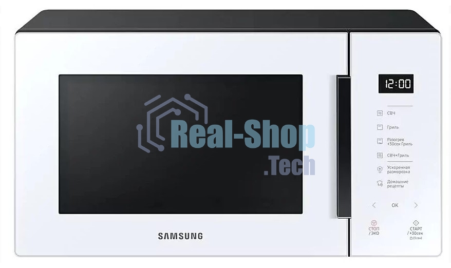 Микроволновая печь Samsung MG23T5018AW/BW белый, 23 л, 800 Вт, переключатели - сенсор