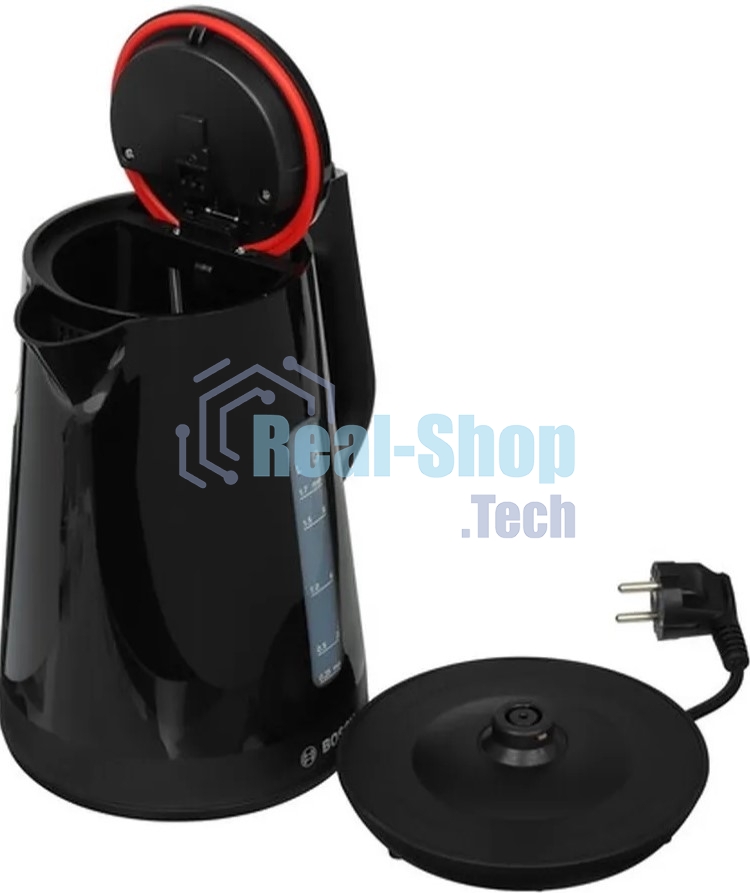 Электрочайник Bosch TWK1M123 черный, 1.7 л, 2400 Вт, скрытый нагревательный элемент