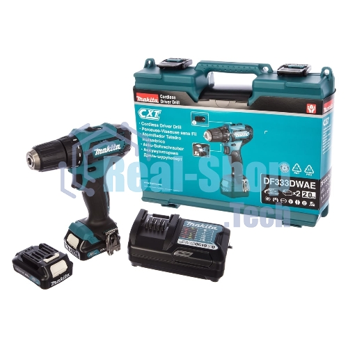 Дрель-шуруповерт Makita DF333DWAE, 12 В, 2 Ач, 30 Нм, щеточный