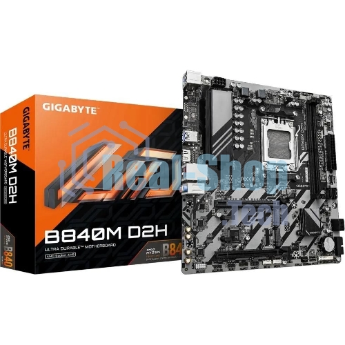 Материнская плата Gigabyte B840M D2H (V1.2), AM5, AMD B840, 2xDDR5, 4xSATA, 2xM.2, 1xPCIe 4.0 x16, 1xPCIe 3.0 x4, 1xHDMI, 1x2.5Gb LAN, 2xUSB-A 5Gbps, 8xUSB-A 2.0, 3x3.5 мм, 7.1, mATX