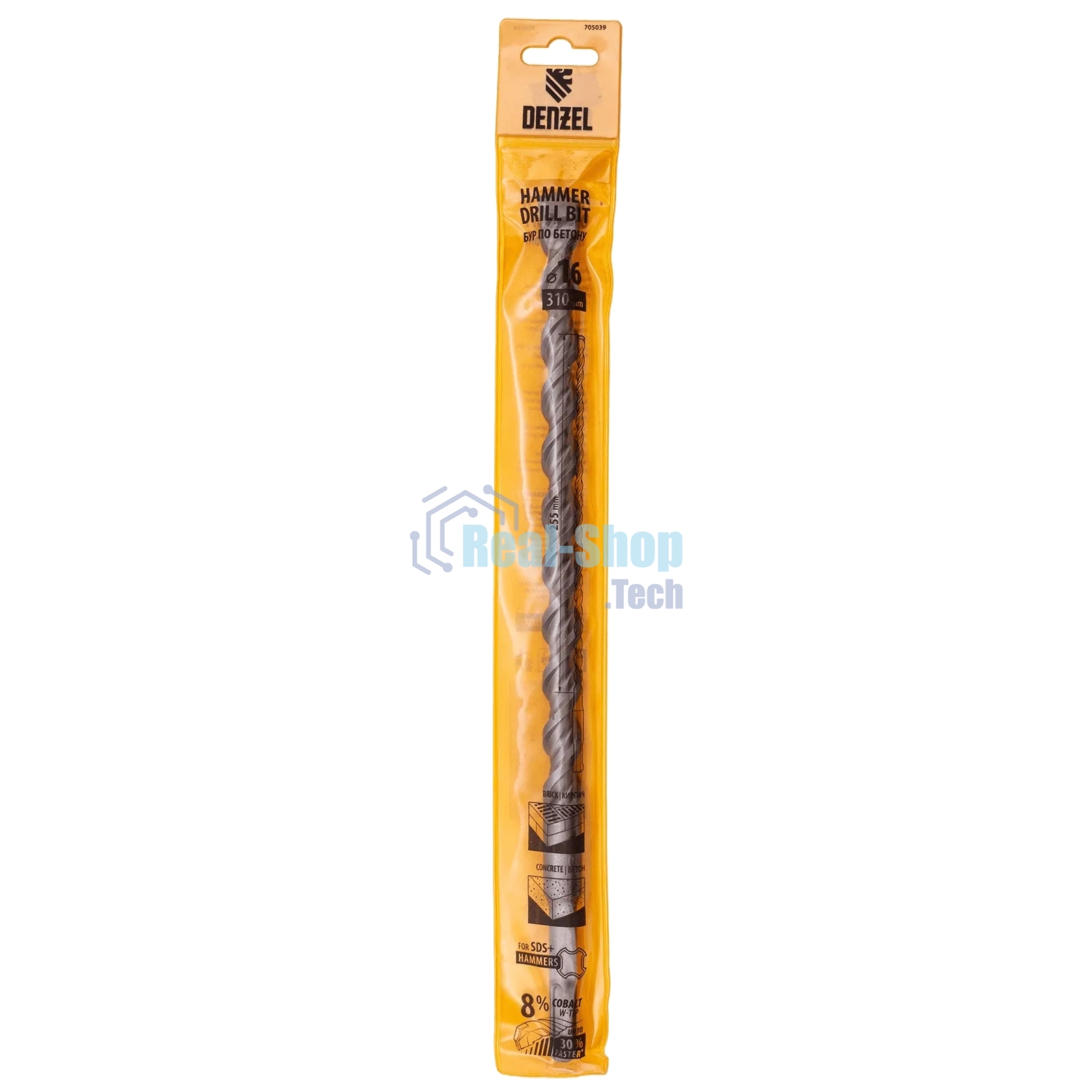 Бур по бетону Denzel двойная спираль, Cobalt W-tip, 16x310 мм, SDS PLUS
