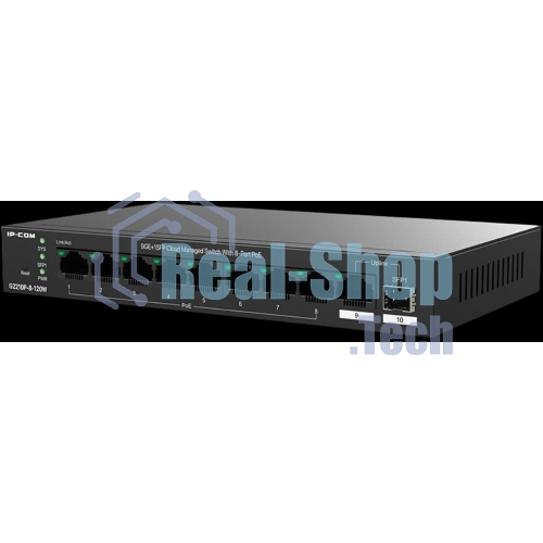 Коммутатор управляемый IP-COM G2210P-8-120W PoE, 10 портов, 9x1 Гбит/с, SFP 1x1 Гбит/с, PoE 8x30Вт (до 110 Вт)