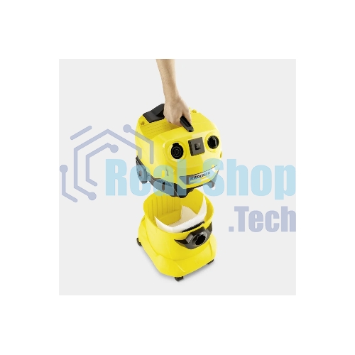 Строительный пылесос Karcher WD 4 P V-20/5/22 желтый, 1000 Вт, уборка сухая/сбор воды/выдув, пылесборник мешок/контейнер, 20 л
