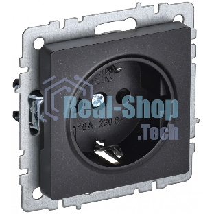 Розетка 1-местная IEK BRITE РС14-1-0-БрЧ (BR-R14-16-K02) с заземлением, с защитными шторками, 16А, черный