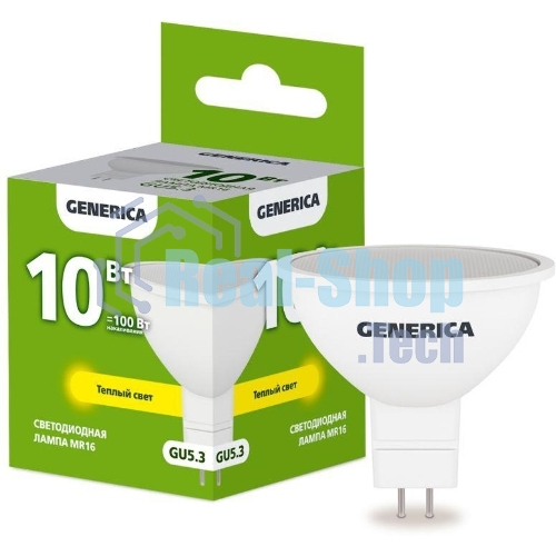 Лампа cветодиодная LED MR16 IEK LL-MR16-10-230-30-GU5-G софит 10Вт 230В 3000К GU5.3 GENERICA