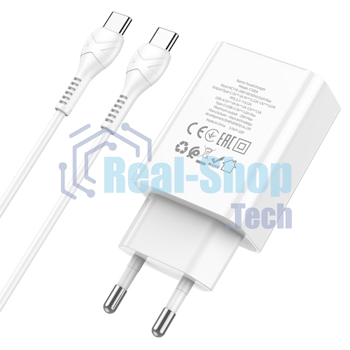 Сетевое зарядное устройство HOCO (6931474769824) C100Aaa 1USB+1Type-C 3.0A QC3.0 PD 20W, белый