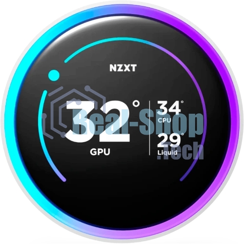 Система жидкостного охлаждения для ПК/Water Cooling System NZXT Kraken Elite 280 RGb (250W, 280мм, LED temp., белый/Fans: 2x140мм, 98.61CFM, 34.5dBA, 2000RPM/Pump height 65мм, 2800RPM, Rad thickness 27мм/S: 1851, 1700, 1200, 115X, AM5, AM4)