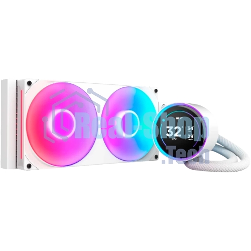 Система жидкостного охлаждения для ПК/Water Cooling System NZXT Kraken Elite 280 RGb (250W, 280мм, LED temp., белый/Fans: 2x140мм, 98.61CFM, 34.5dBA, 2000RPM/Pump height 65мм, 2800RPM, Rad thickness 27мм/S: 1851, 1700, 1200, 115X, AM5, AM4)