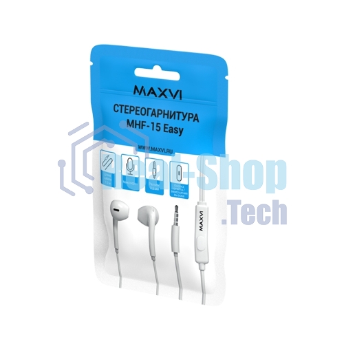 Проводные наушники Maxvi MHF-15 Easy белый, вкладыши, проводной (jack 3.5 мм), встроенный микрофон