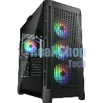 Компьютерный корпус Cougar Airface Pro RGb Black 4x120MM ARGb FAN, ARGb FAN HUB, БЕЗ БП, черный, E-ATX
