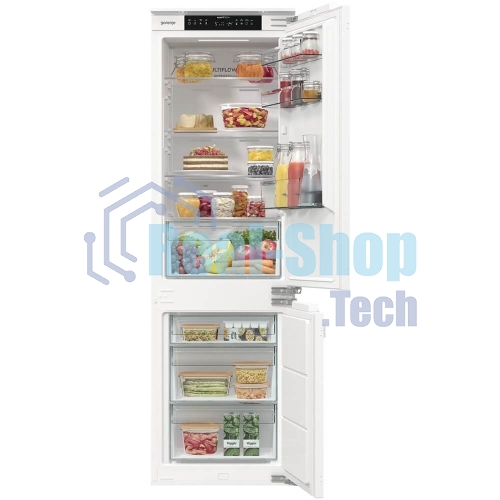 Встраиваемый холодильник Gorenje NRKI517142, полезный объем 243 л, электронное управление, цифровой дисплей, автоматическое размораживание No Frost, быстрое замораживание, интенсивное охлаждение, зона свежести с контролем влажности, слайдерное крепление, энергоэффективность А+