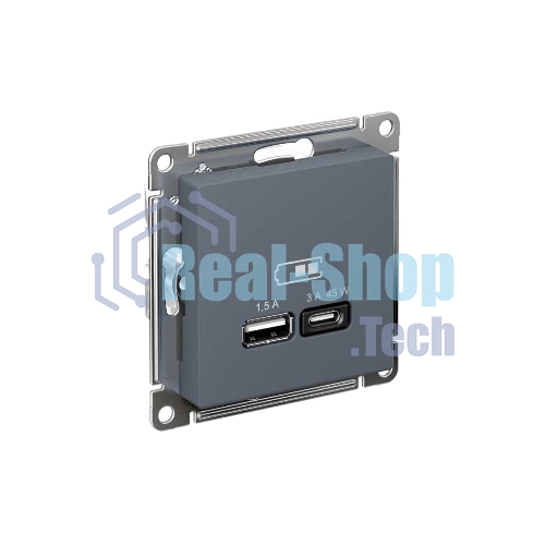 Розетка SE AtlasDesign USB A + тип-C 45W высокоскор. заряд. QC, PD, мех. грифель