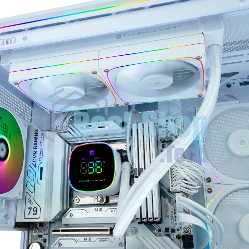 Система жидкостного охлаждения Thermalright Frozen Horizon 240 Digital (240мм, LED temp., White, ARGB/Fans: 2x120мм, 68.9CFM, 28.2dBA, 2000RPM/Pump height 53.2мм, Rad thickness 27мм/S: 1700, 1200, 1851, 115X, AM5, AM4)