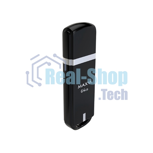 Флешка USB R/W Maxvi P3 64Gb USB 2.0 black, монолит с колпачком, ABS пластик