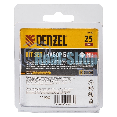 Набор бит Denzel PH2х25, сталь S2, шестигранный профиль, 10 шт.