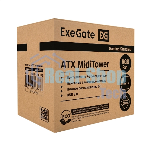 Компьютерный корпус Miditower ExeGate EVO-9211-800NPX (ATX, БП 800NPX с вент. 12см, с окном, 2хUSB+1хUSB3.0, HD аудио, черный, 1 вент. с RGb подсветкой)
