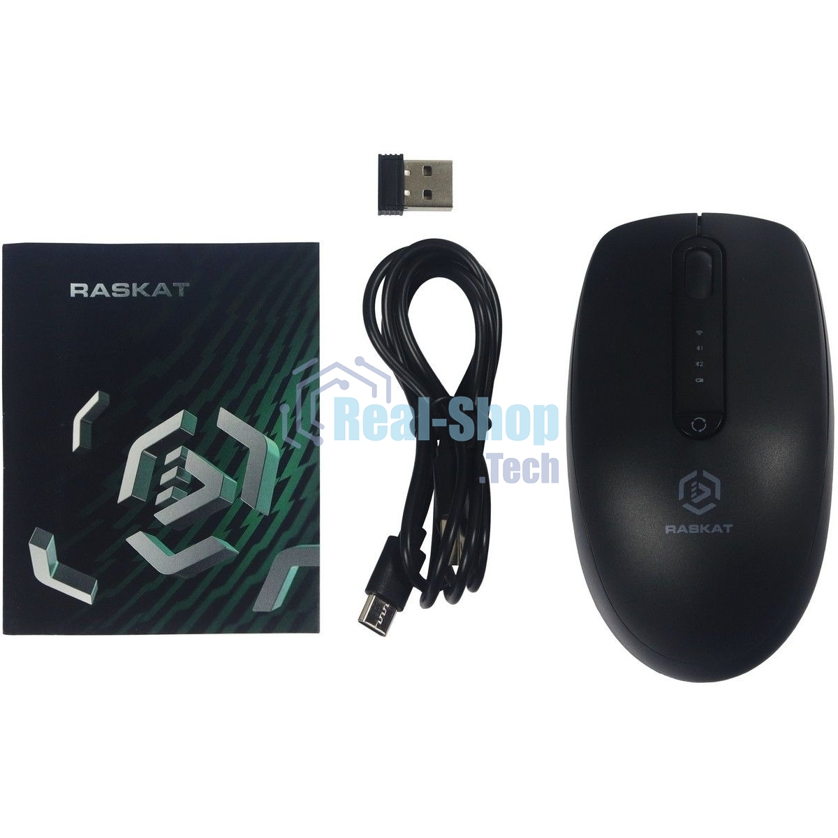 Мышь беспроводная Raskat M002WBR черный, 1600 dpi, радиоканал, Bluetooth, USB, кнопки - 4