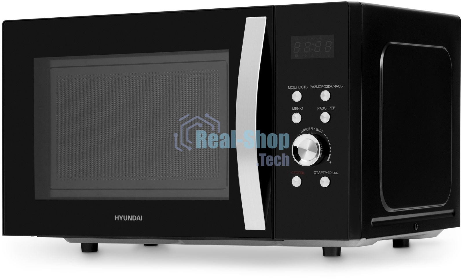 Микроволновая печь Hyundai HYM-D2078 черный/серебристый, 23 л, 800 Вт, переключатели - кнопки, поворотный механизм