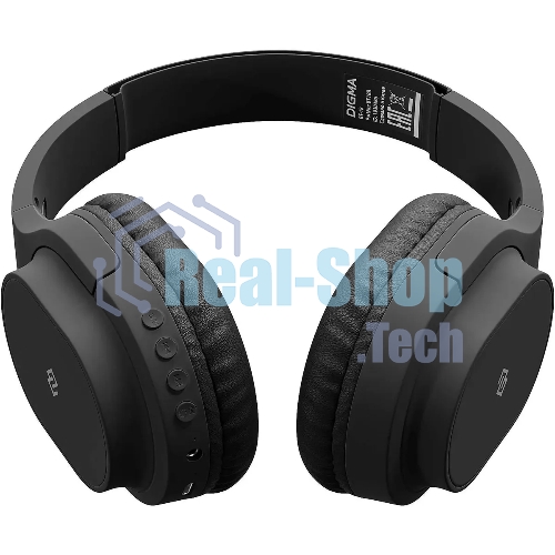 Беспроводные/проводные наушники Digma BT-18 черный, накладные, Bluetooth + проводной, складная конструкция, до 10 ч
