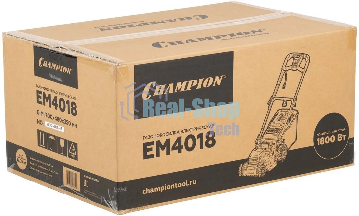 Газонокосилка электрическая Champion EM4018, от сети, 1800 Вт
