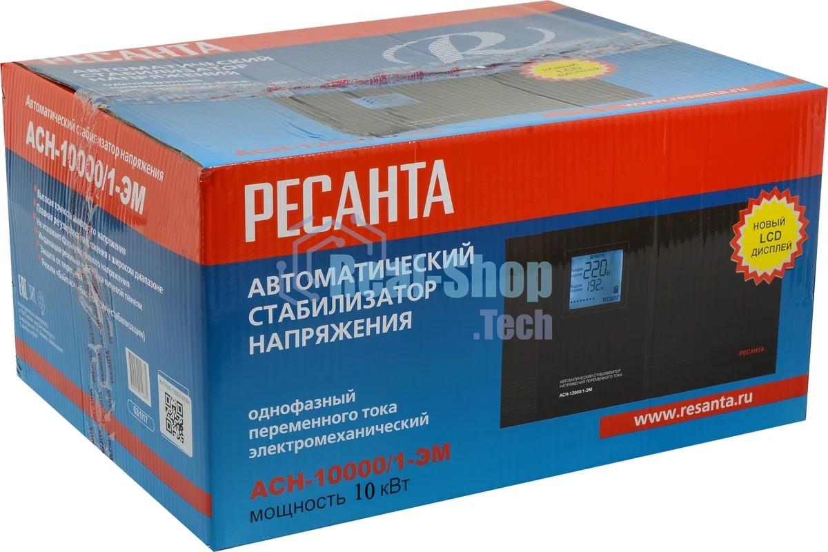 Стабилизаторы напряжения Ресанта АСН-10000/1-ЭМ 63/1/8 Стабилизатор 220В±2%, Габариты 400х323х183, Вес 24 кг
