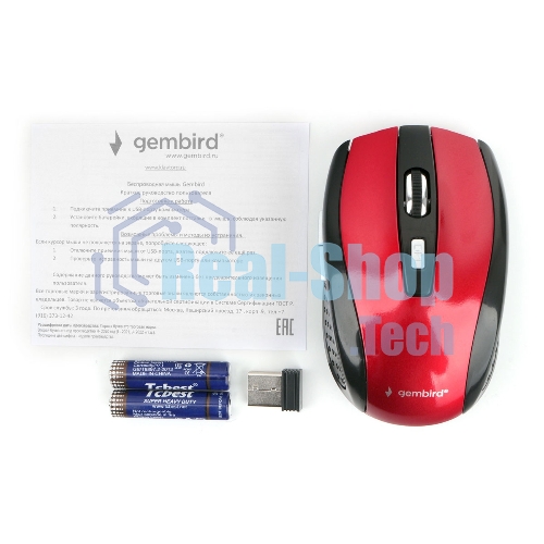 Мышь беспроводная Gembird MUSW-330-3 красный, 2400 dpi, радиоканал, USB, кнопки - 6