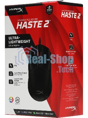 Мышь беспроводная HyperX Haste 2 черный, 26000 dpi, радиоканал, Bluetooth, USB, кнопки - 5