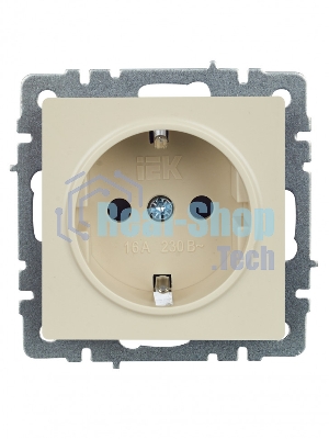 Розетка 1-местная IEK BRITE 16А РС14-1-0-БрКр с заземлением, с защитными шторками, 16А, бежевый