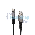 Дата-кабель Maxvi MC-21L USB-Lightning 2.4А, 1м, black-grey